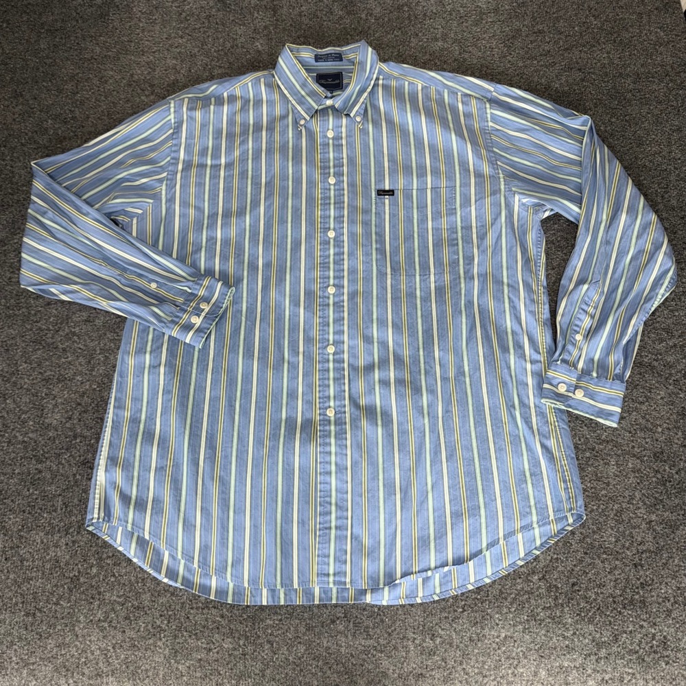 Faconnable Mens XLT Blue Striped Button Down Shirt Cotton Dress‎ Casual Classic